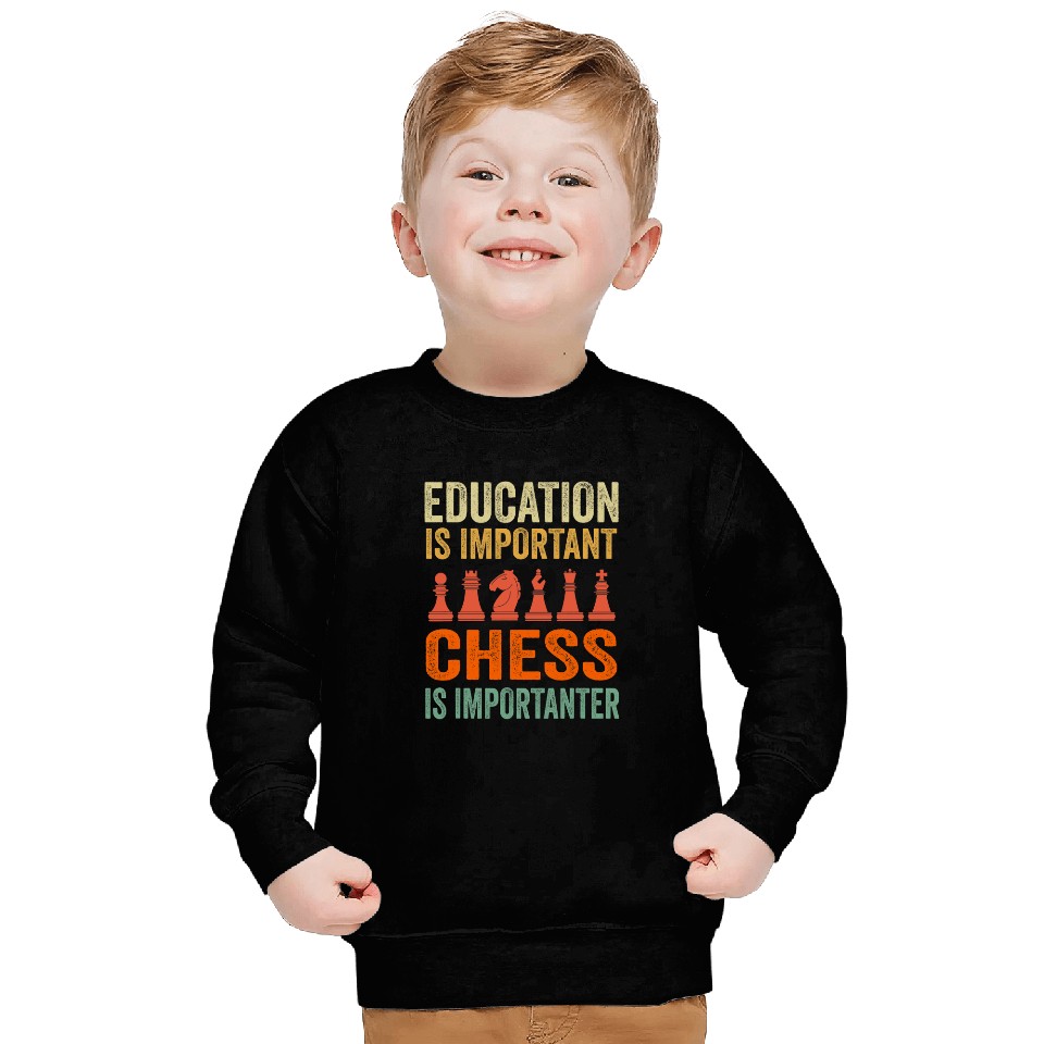 Education is Important Chess is Importanter Retro Distressed Sweatshirts