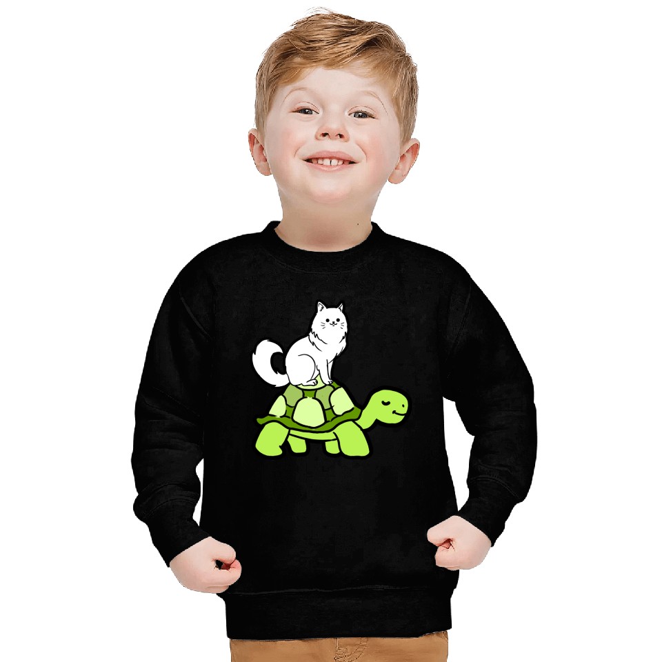 Cat Riding Turtle for Turtle Theme Fan Sweatshirts