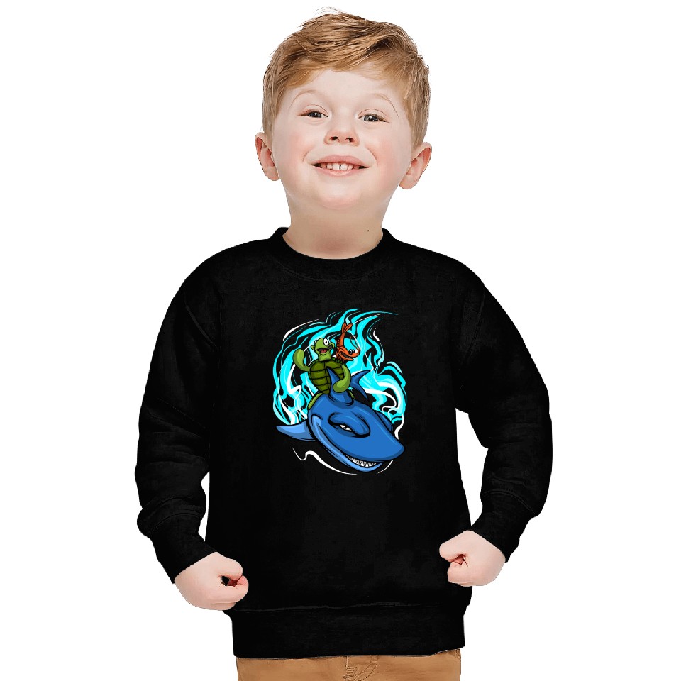 Shark Swims With Turtle And Crab Sweatshirts