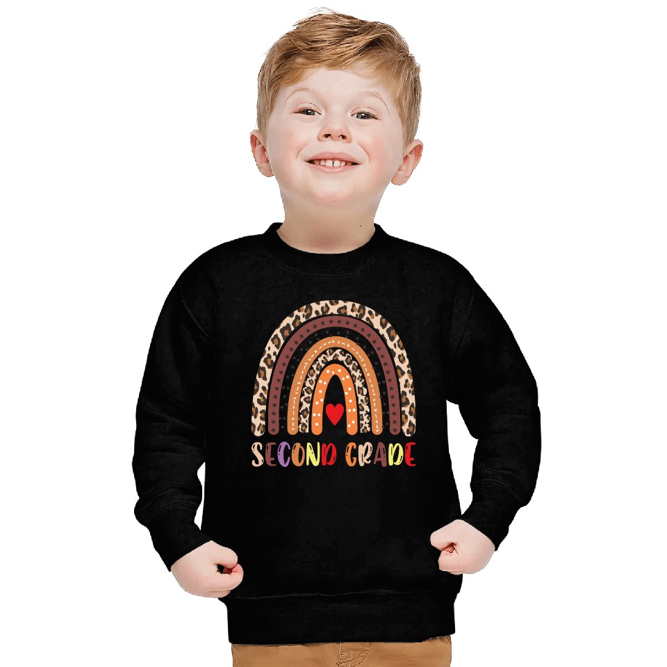 Second Grade Teacher Leopard Rainbow Sweatshirts
