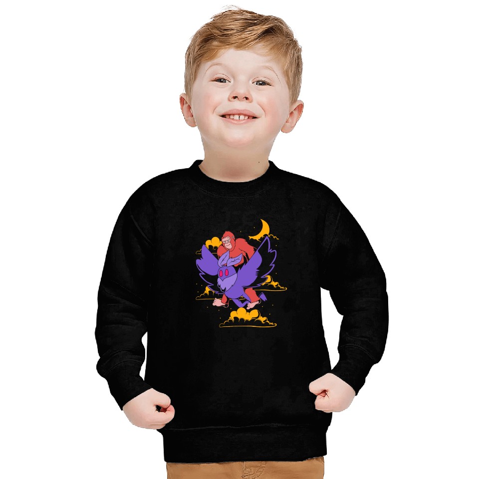 Bigfoot Riding Mothman Funny Cryptozoology Sweatshirts