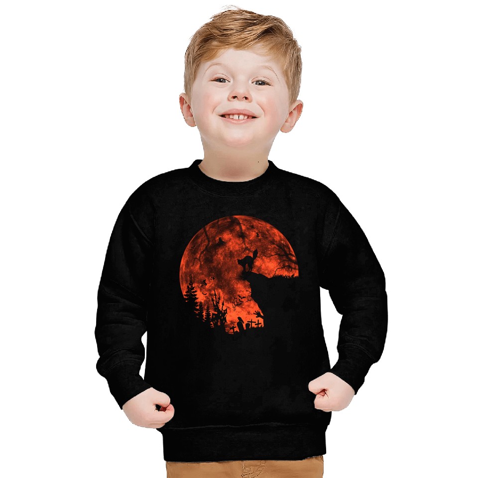 Cat Red Moon trick or treat Bats Forest Funny Hall Sweatshirts