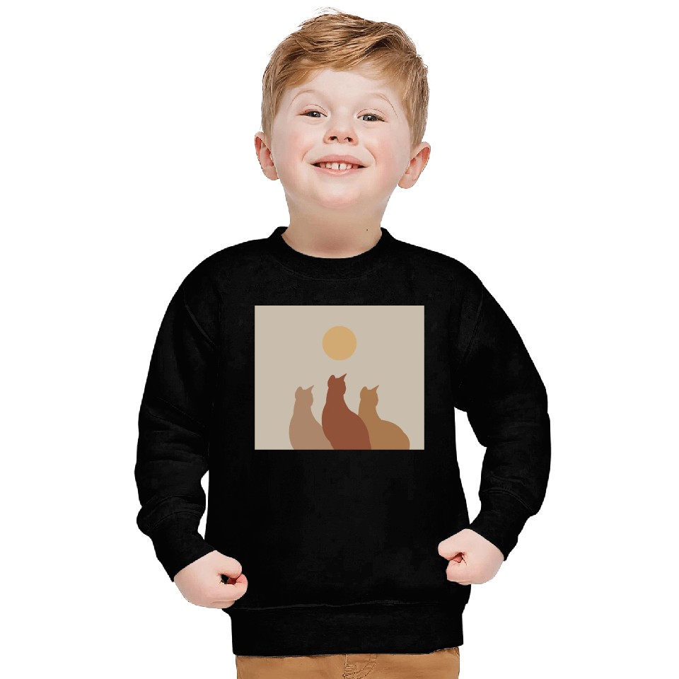 Abstract Boho Cats Relaxed Aesthetic Beige Minimal Sweatshirts