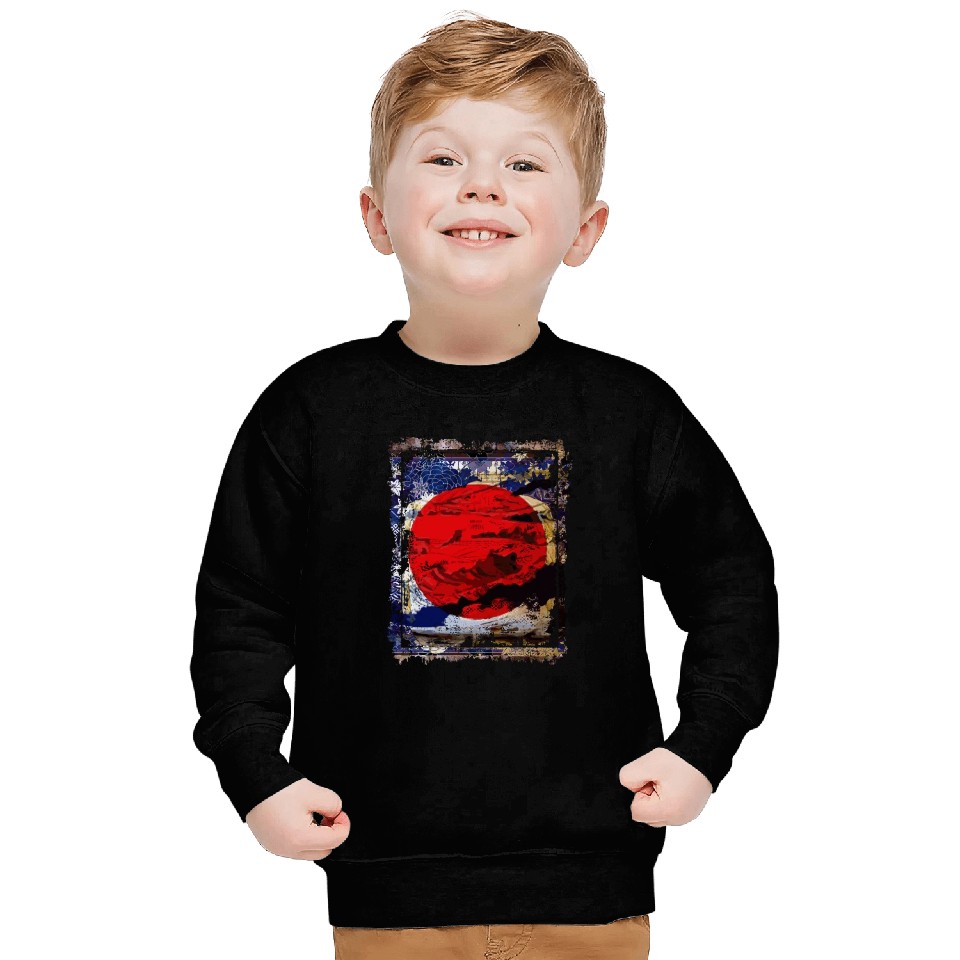 Japan Flag Red Circle Blue Mountain Collage Art 74 Sweatshirts