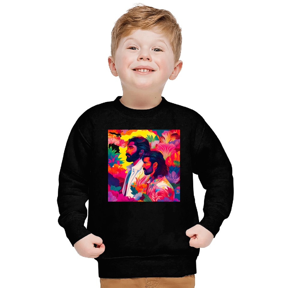 Two men standing in colorful psychedelic nature Sweatshirts