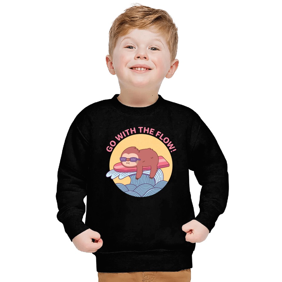 Go With The Flow Sloth Chilling on Surfboard Sweatshirts