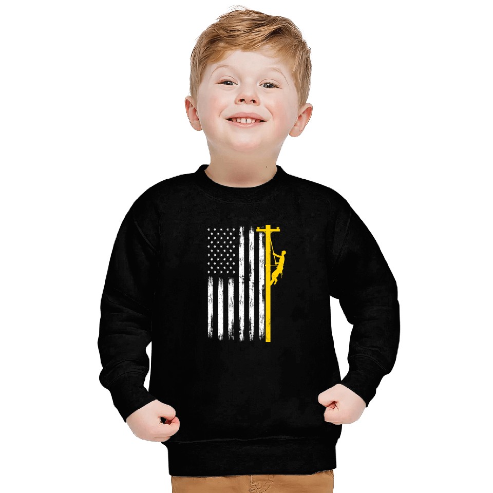 Lineman US Flag Lineworker Patriotic Sweatshirts