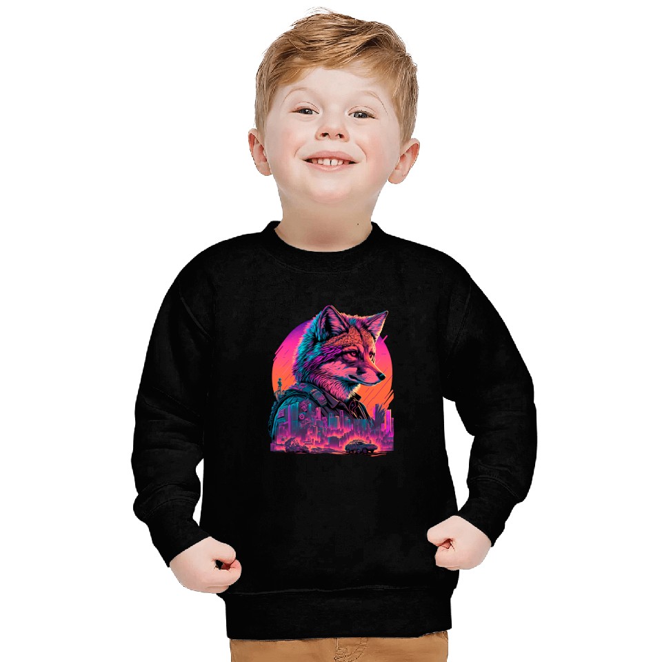 Retro Futuristic Synthwave Fox Sweatshirts