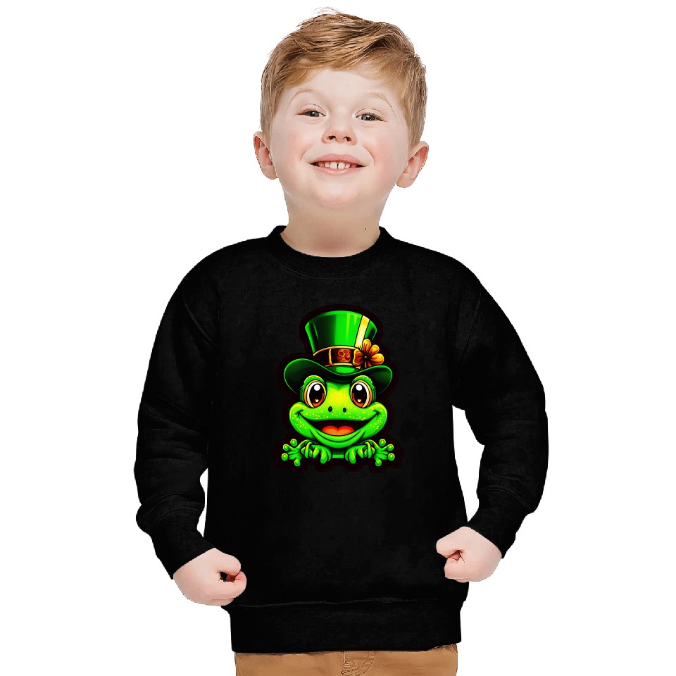 Grinning Frog Wears St. Patrick Day Top Hat Sweatshirts