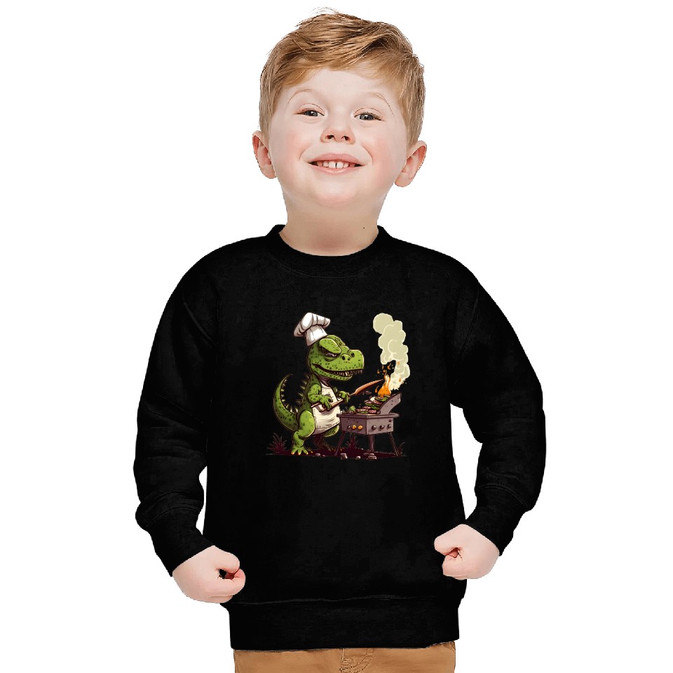 Baby Dinosaur Using A Charcoal Grill Cooking Meat Sweatshirts