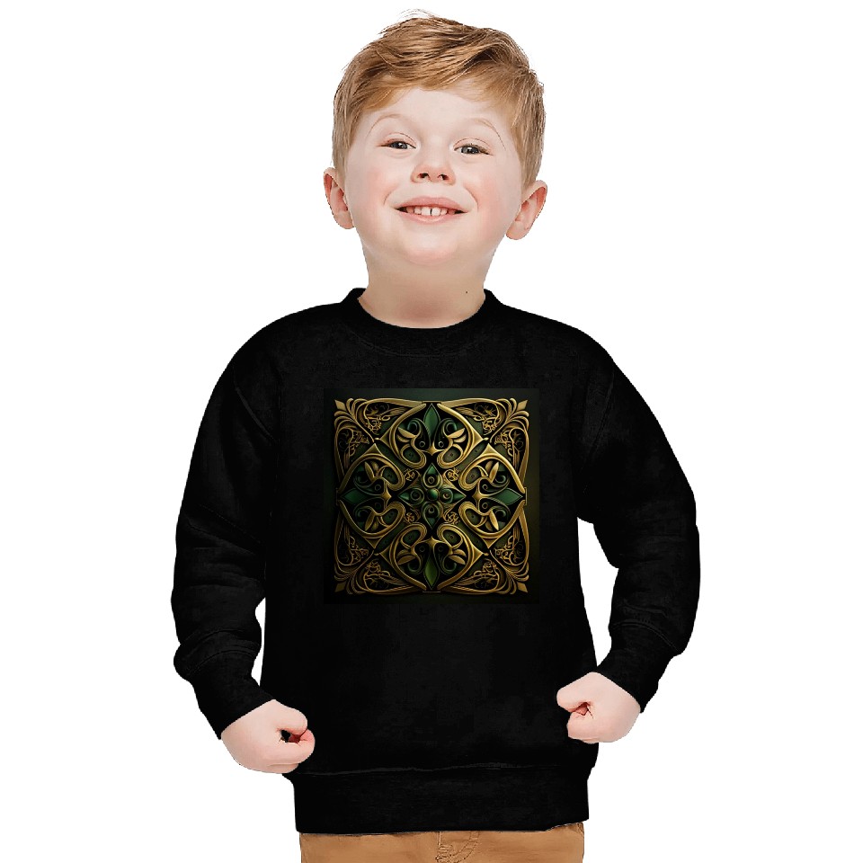 Green Bronze Ornamental Plaid Decoration Pattern Sweatshirts