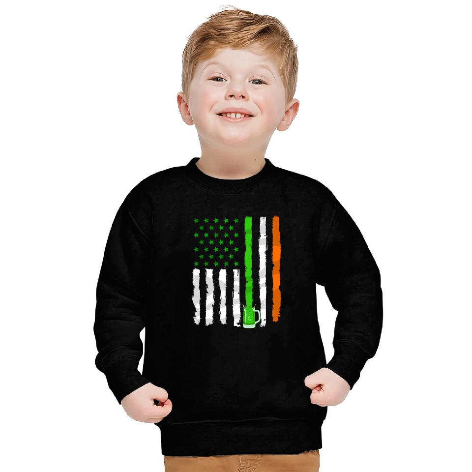 Irish American Flag Draft Beer Shamrock St Patrick Sweatshirts
