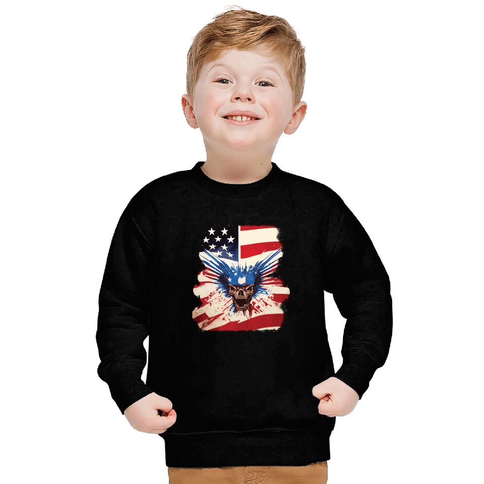 Angry Skull Bursting Through US Flag Sweatshirts