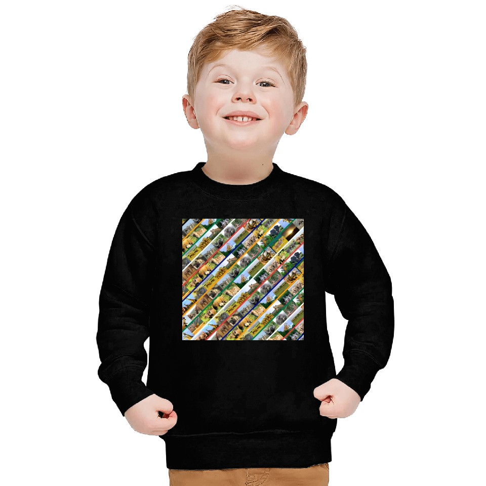 Wildlife Stripe Multi Color Collage Sweatshirts