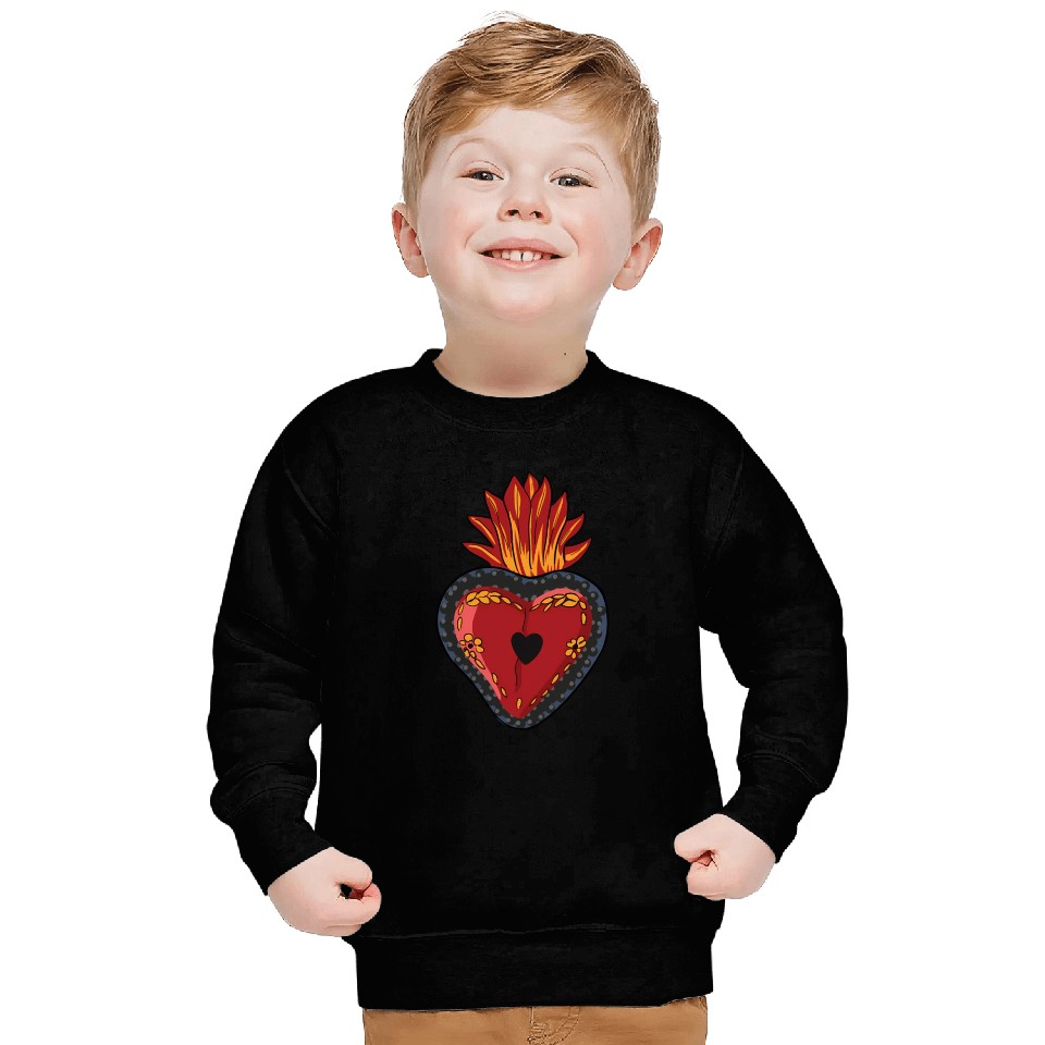 Flaming Sacred Heart Mecan Folk Devotion Symbol Sweatshirts