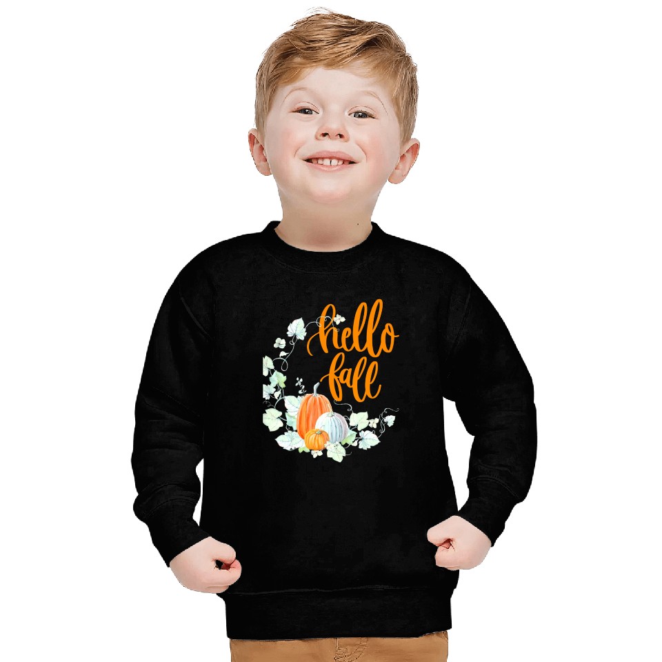 Hello Fall, Autumn leaves, Pumpkins and fall Sweatshirts