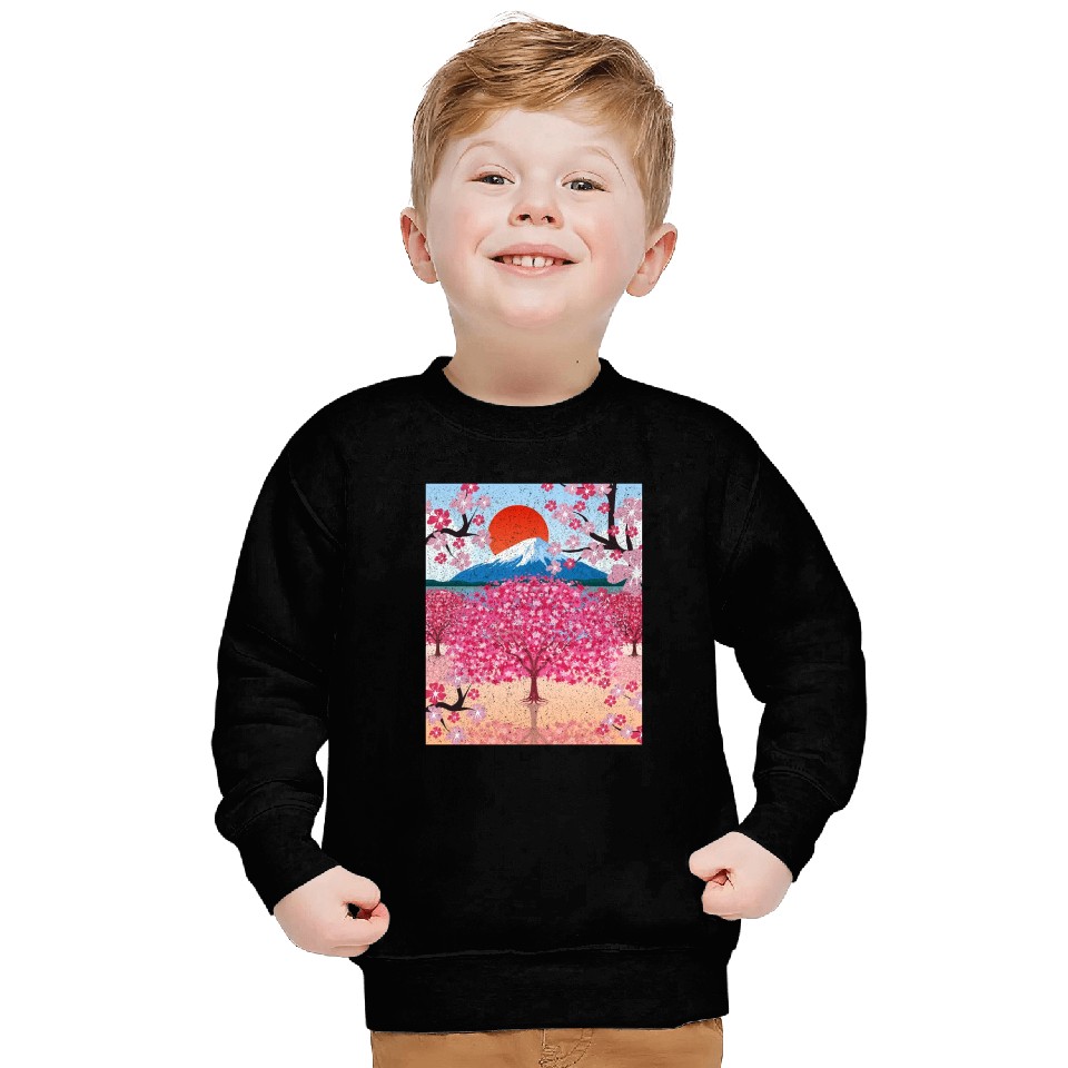 Sunset Sakura Mountains Gift Cherry Blossoms Sweatshirts