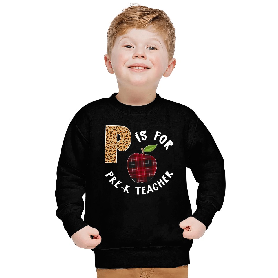 P Is For Pre K Teacher Leopard Buffalo Plaid T Sweatshirts