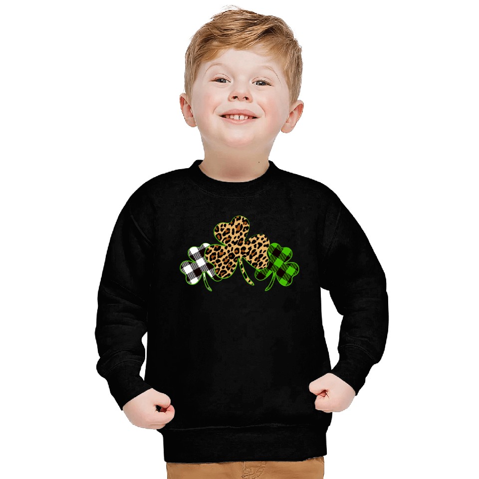 St Patricks Day Leopard Print Plaid Shamrock Sweatshirts