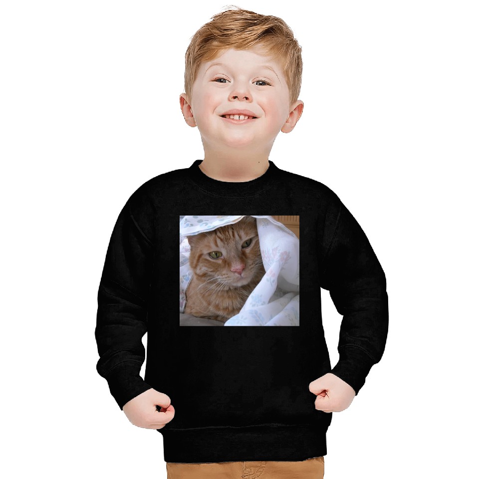 Cozy Orange Tabby Feline Under Blanket Sweatshirts