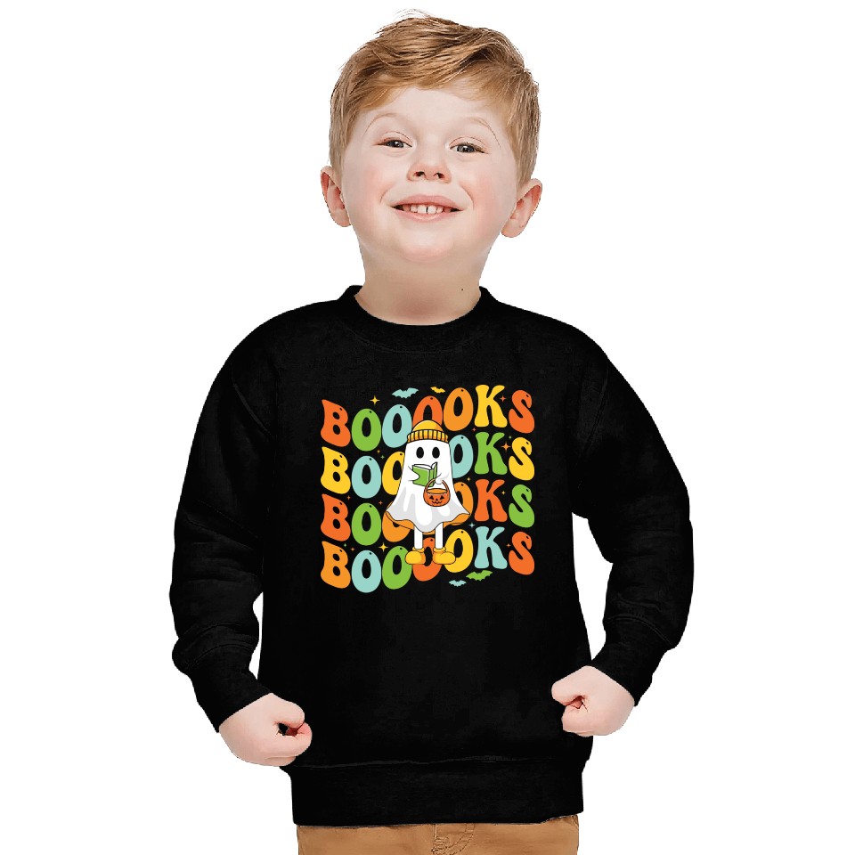 Booooks Cute Ghost Reading A Book Funny Book Lover Sweatshirts