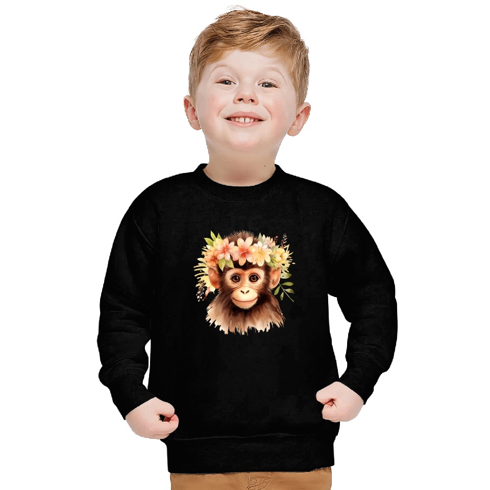 Monkey Chimpanzee Jungle Animal Boho Floral Ape Sweatshirts