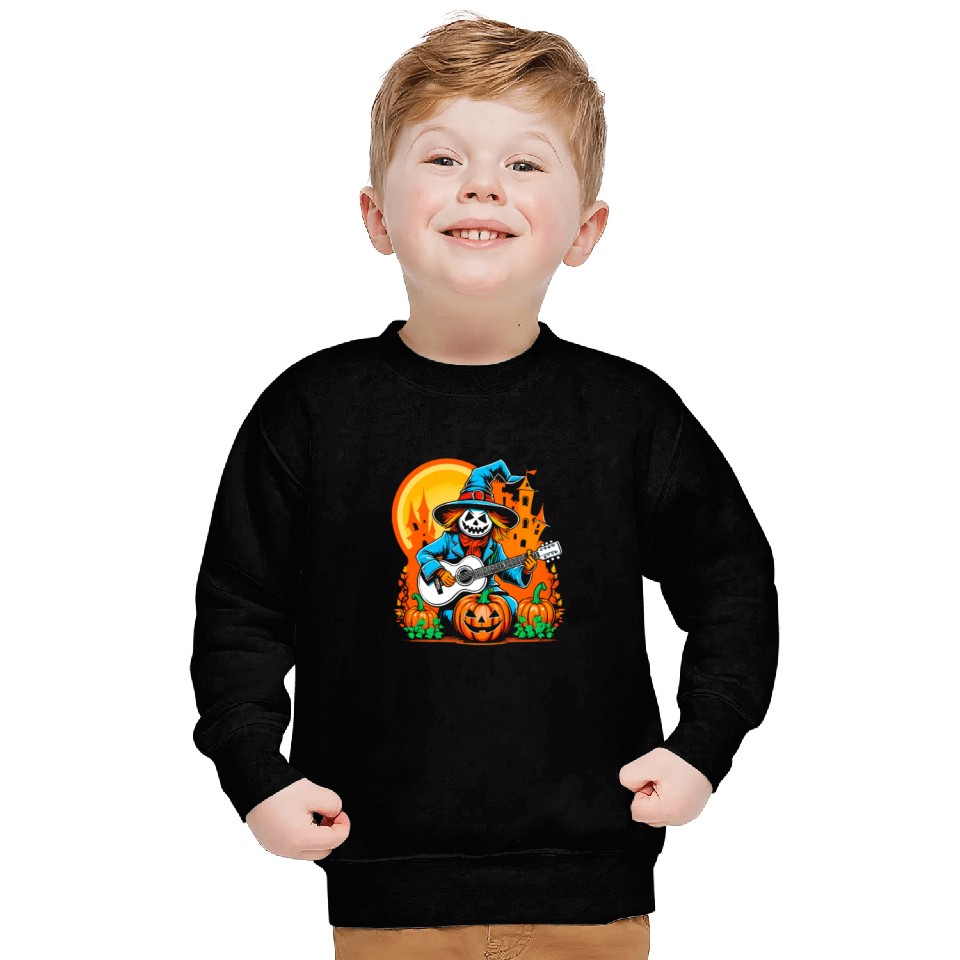 Happy Halloween scarecrow plays guitar Sweatshirts