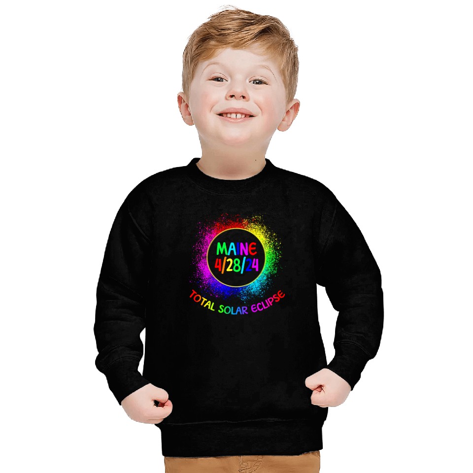 Total Solar Eclipse Maine 4/28/24 Kids Eclipse Sweatshirts
