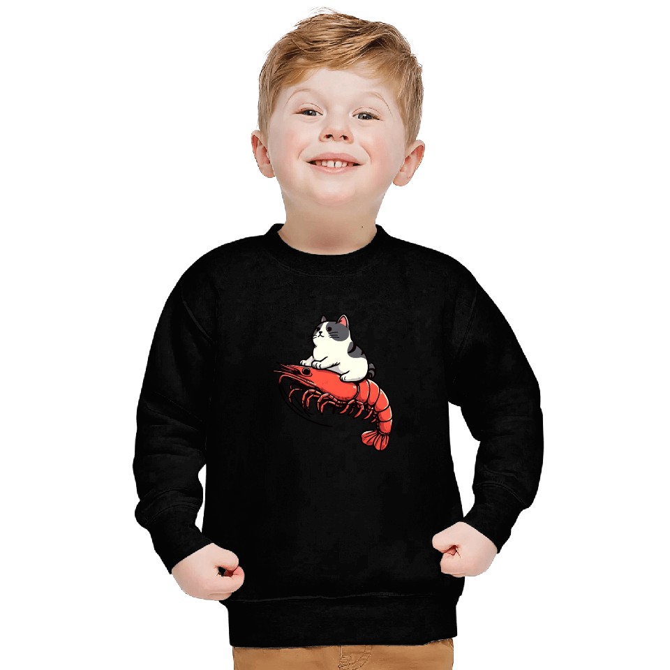 Cat rides shrimp Sweatshirts