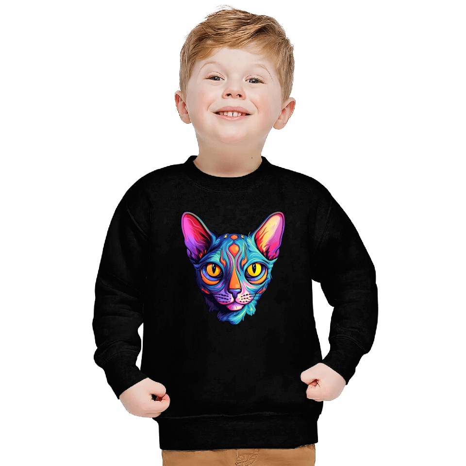 Sphynx Cat kitty Psychedelic Vibrant Colors Sweatshirts