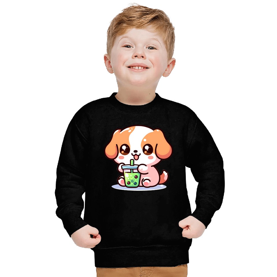 Playful dog with bubble tea Sweatshirts