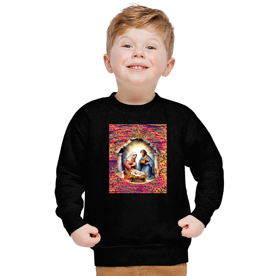 Nativity scene with Mary Joseph Baby Jesus Sweatshirts