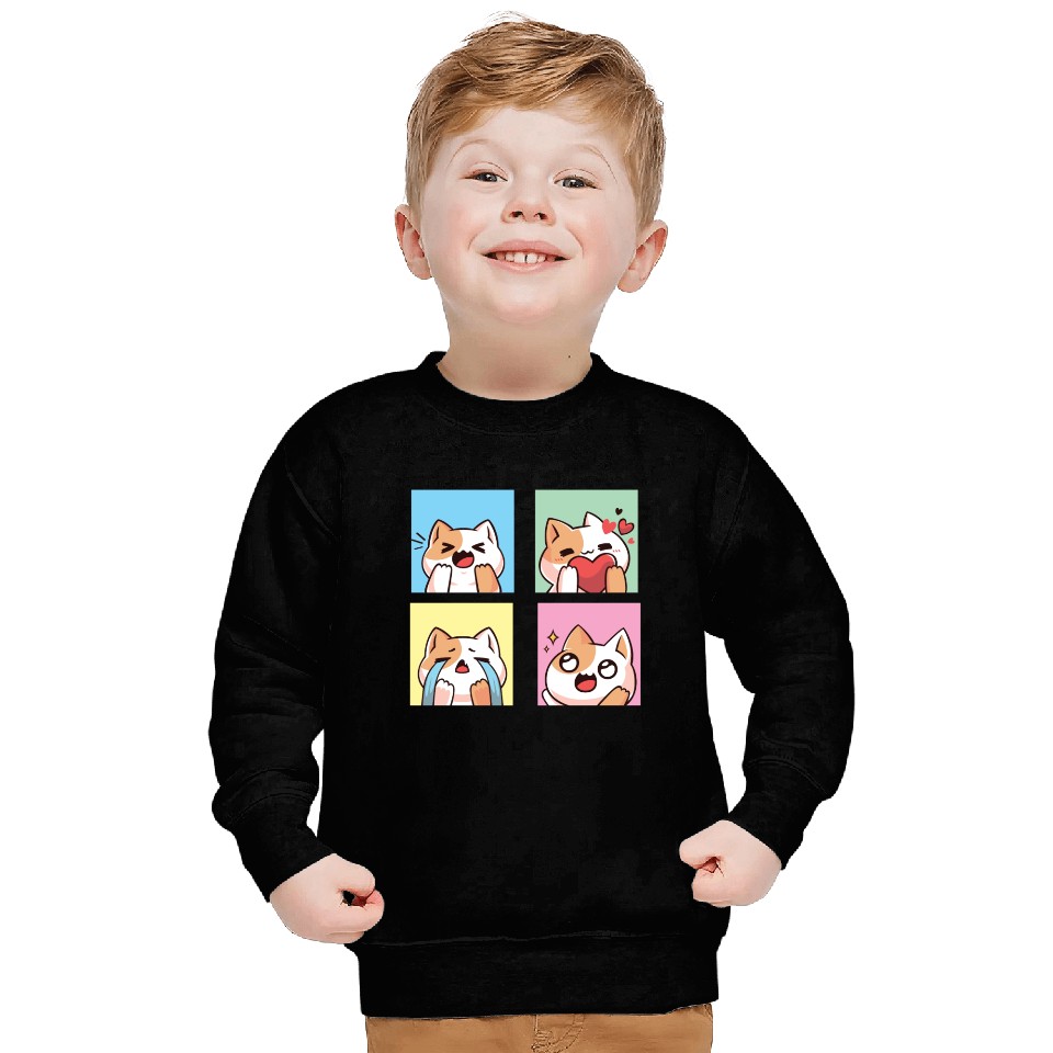 four cute cat reaction Sweatshirts