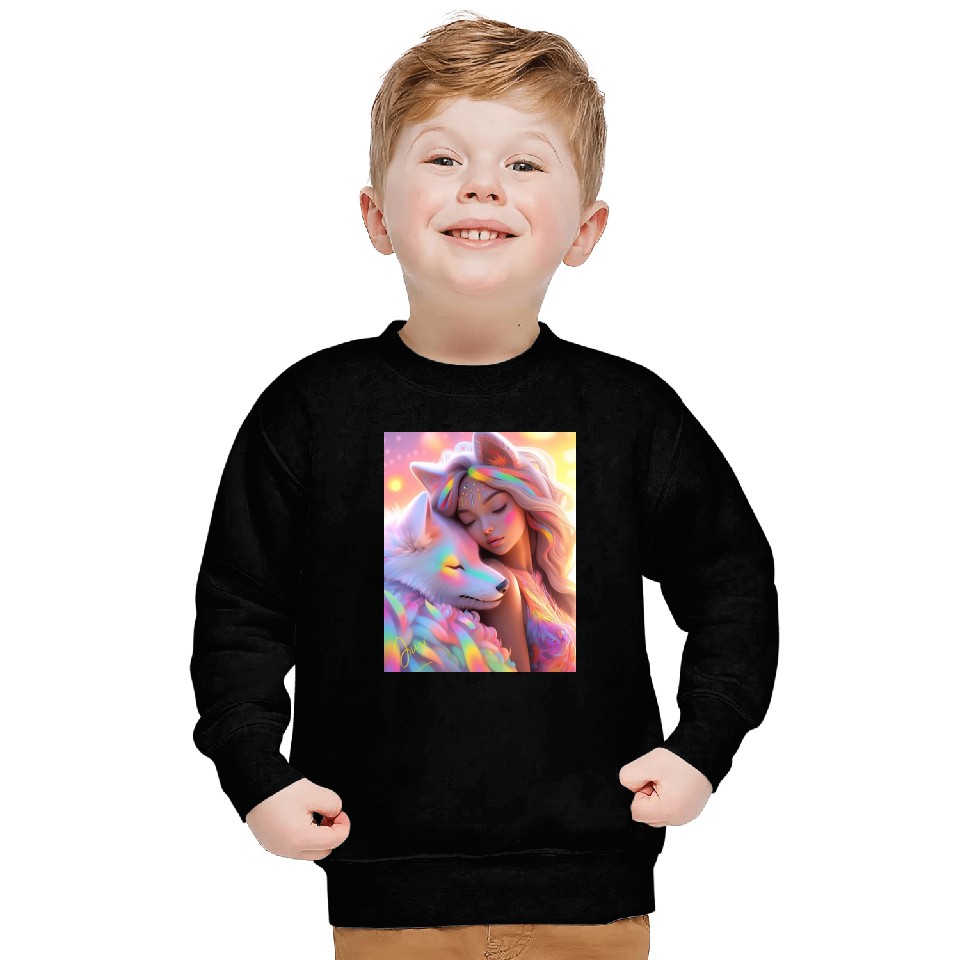 Rainbow Friends - White Wolf and Girl Sweatshirts