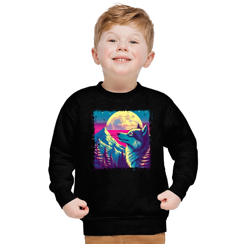 Retro Wolf Gazing at the Moon Sweatshirts