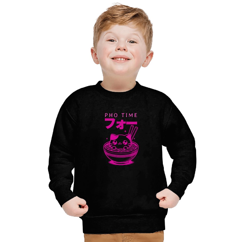 Pho Time Pink Cute Kitten in a Bowl Sweatshirts