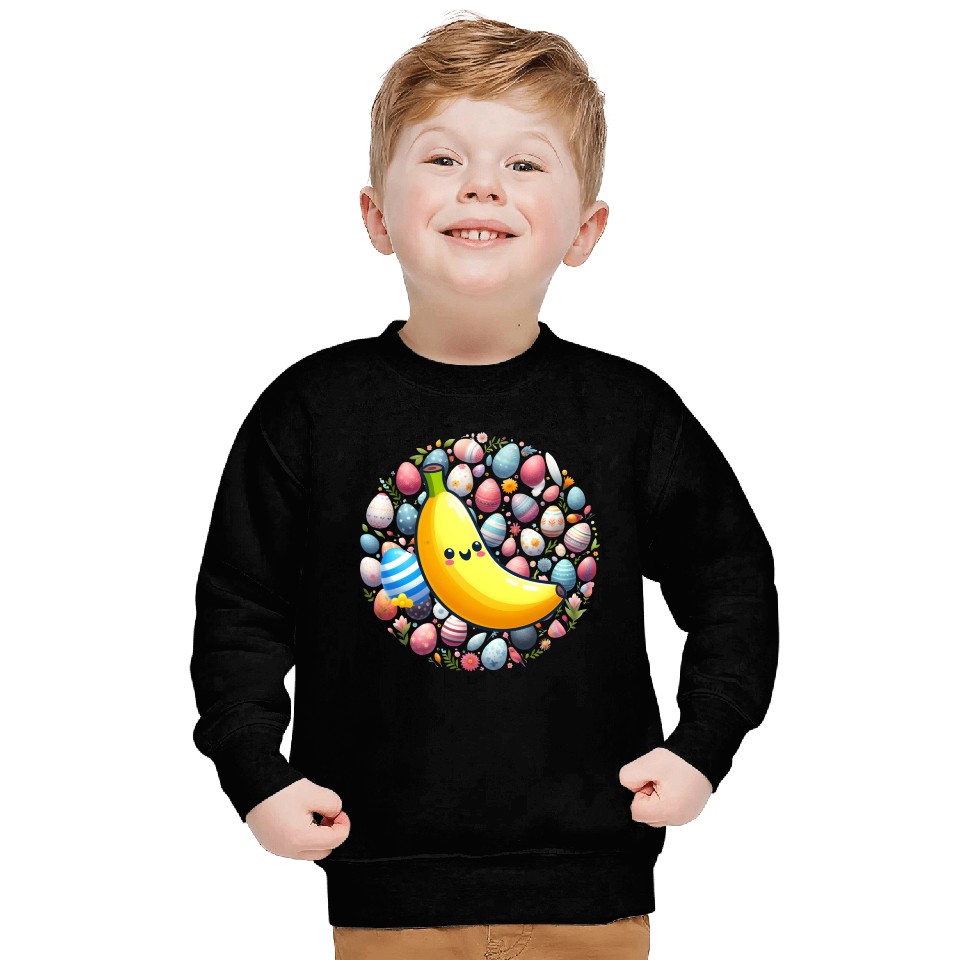 Banana Among Colorful Easter Eggs Sweatshirts