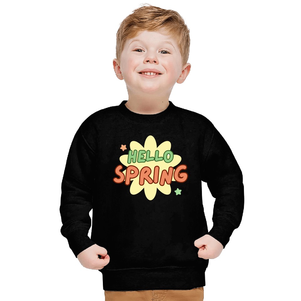 Funny retro hello spring time groovy flowers cute Sweatshirts