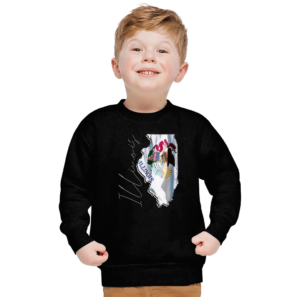 Illinois State Flag in Illinois State Map IL Sweatshirts