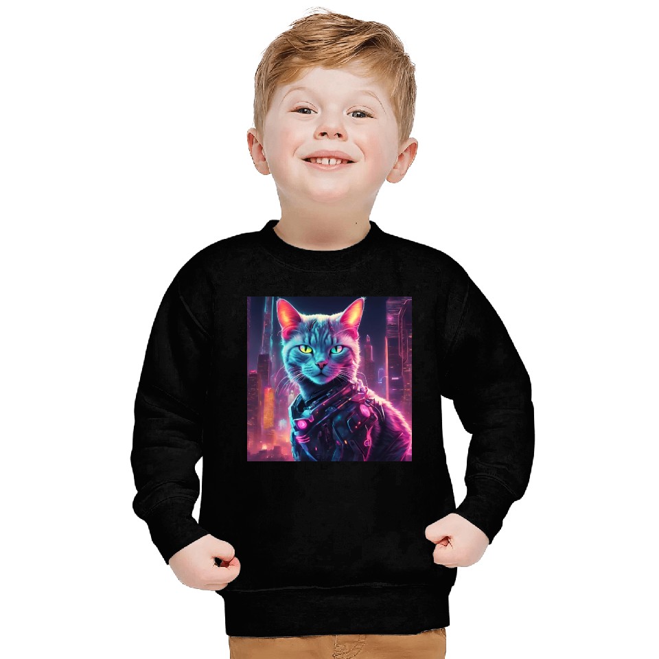 Cyberpunk Neon Cat Sweatshirts