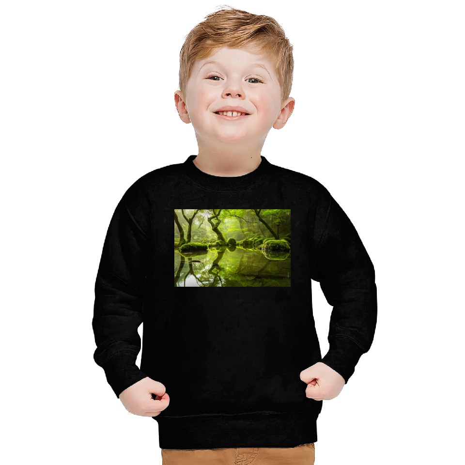 Enchanted Forest Reflections in Tranquil Pond Sweatshirts