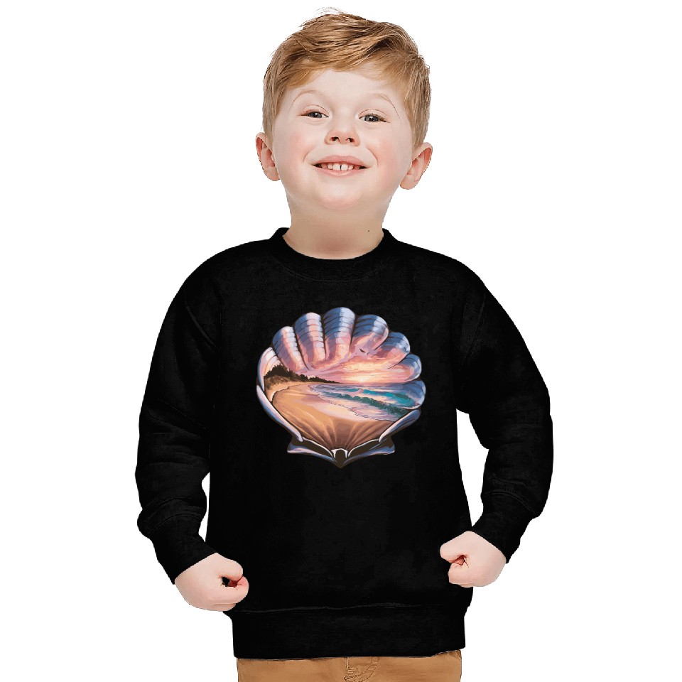 Seashell Beach Scene Serene Ocean Landscape Sweatshirts