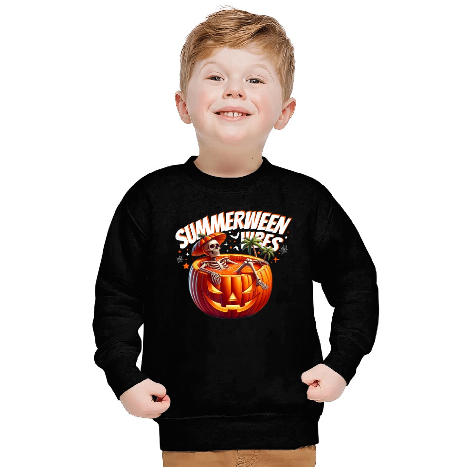 funny Summerween Vibes Skeleton Pumpkin Summer Vac Sweatshirts