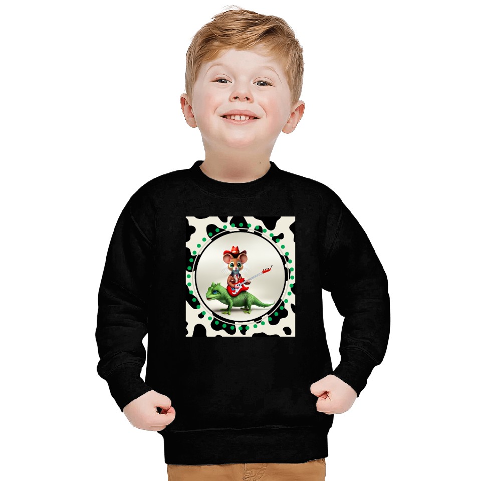 Mouse on Lizard Playing Guitar Sweatshirts