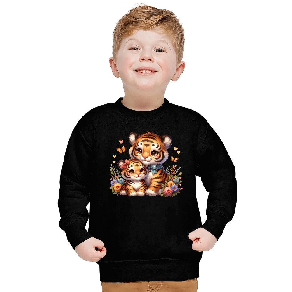 Adorable Tiger Cubs Surrounded by Butterflies and Sweatshirts