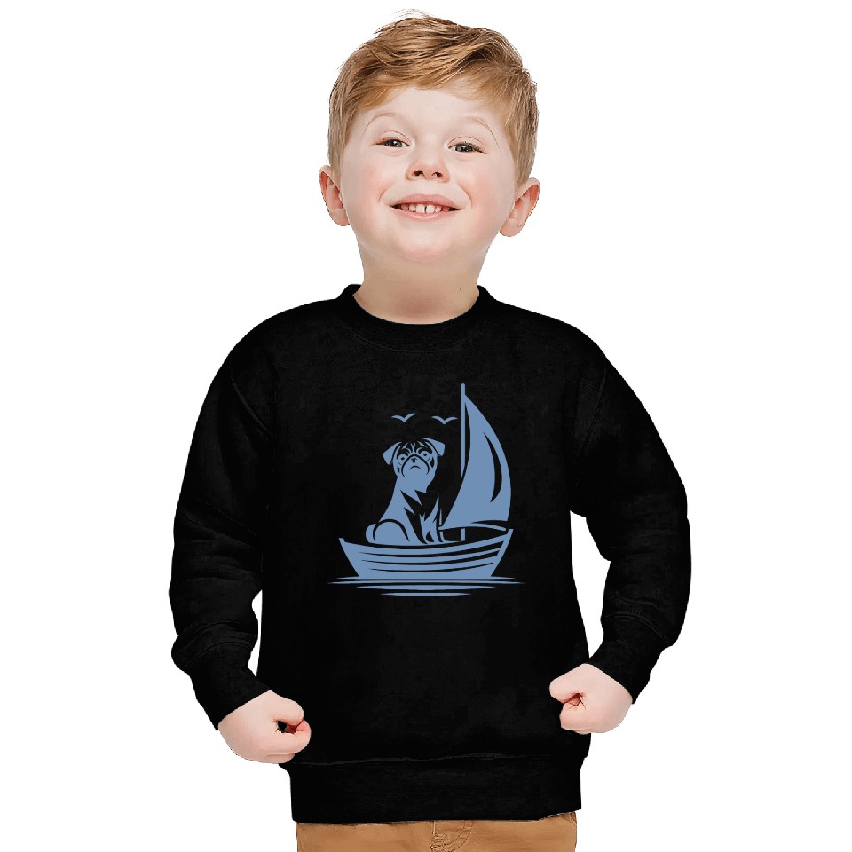 Pug silhouette sailboat minimalist Sweatshirts
