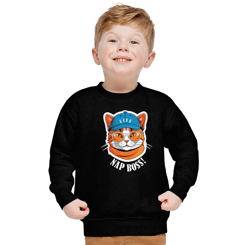 Cat Nap Boss with Cap and Sunglasses Sweatshirts