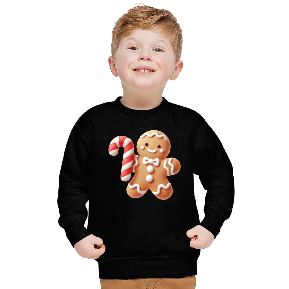 Happy gingerbread man with candy cane Sweatshirts