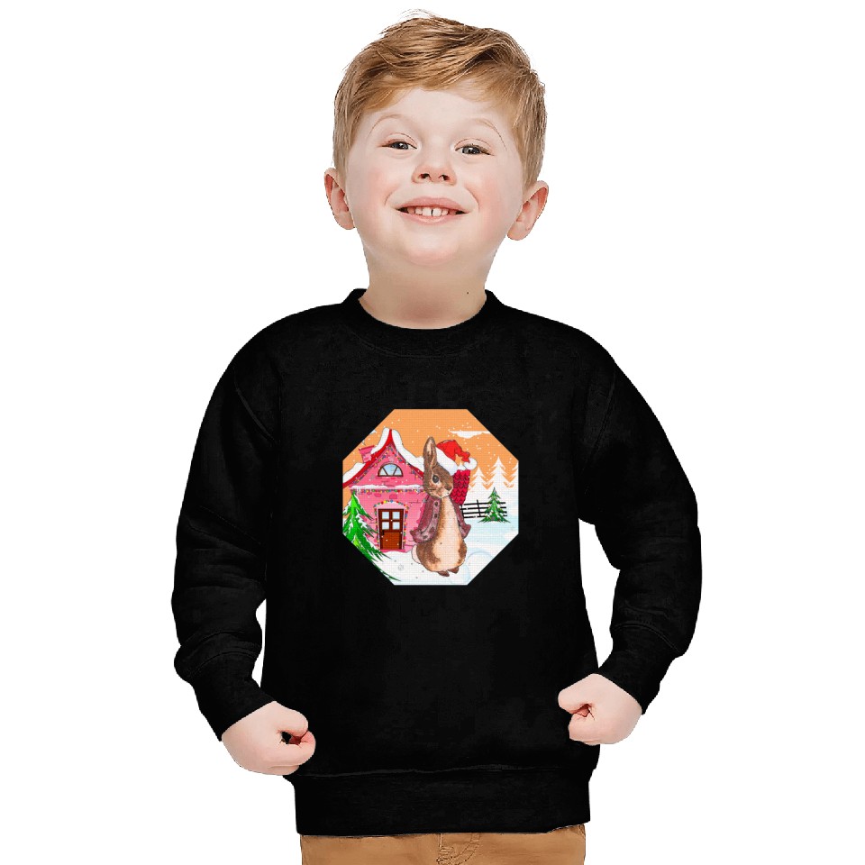 A rabbit walking on Christmas Day Sweatshirts