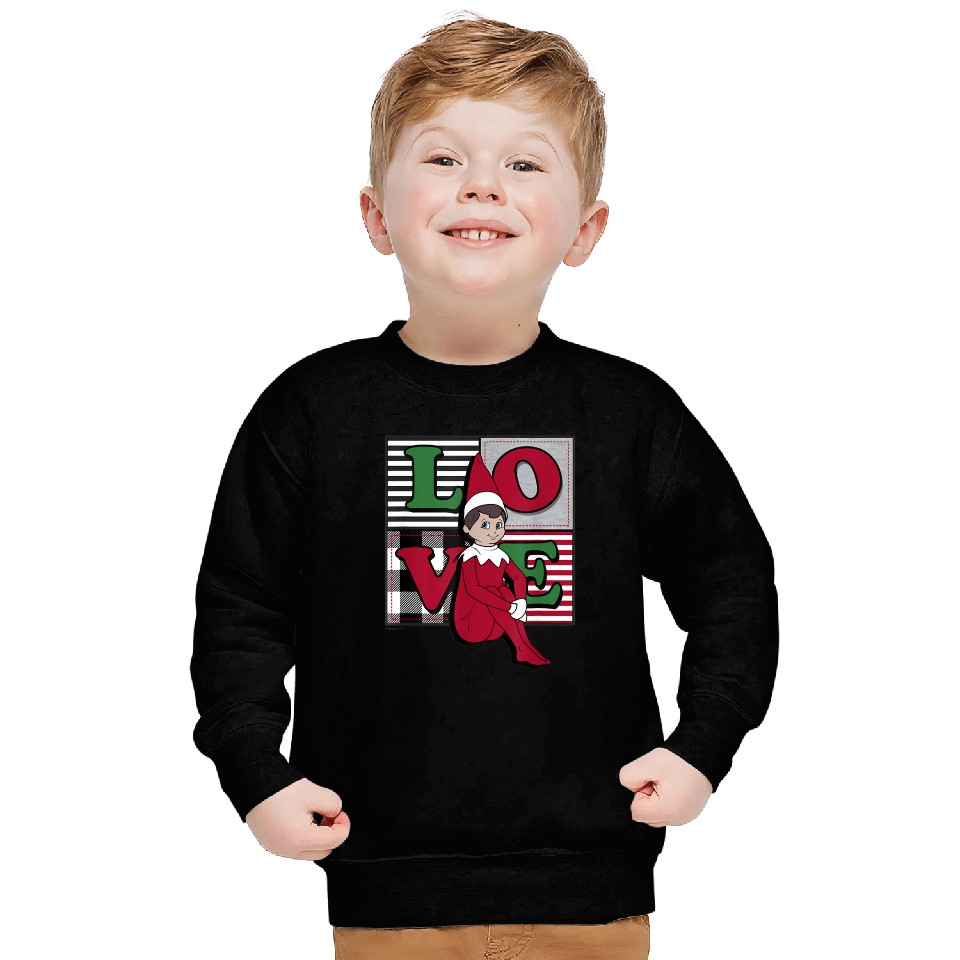 Elf on the Shelf Christmas Love Stacked Plaid Sweatshirts